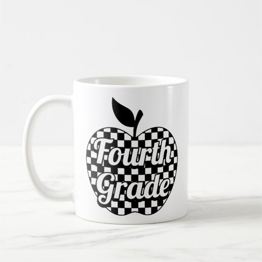 Mug Enseignant de 4e année À damiers Apple (Gauche)