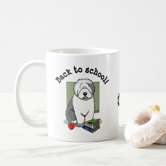 Mug Enseignant de l'école Vieux chien de mouton anglai (Avec donut)