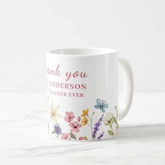 Mug enseignant de Merci rose (Devant droit)
