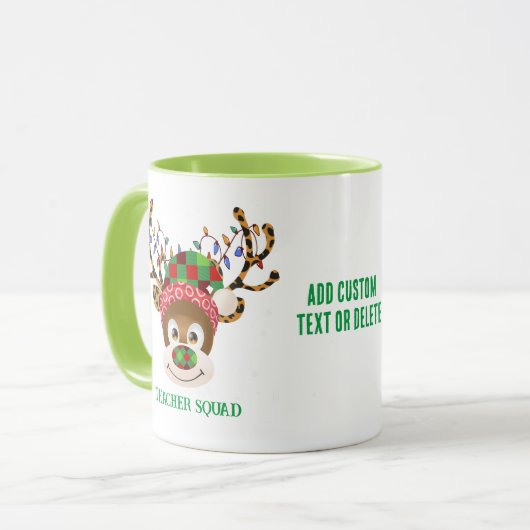 Mug Enseignant de Noël Squad Reindeer Enseignant Vert (Devant gauche)