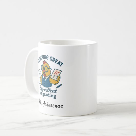 Mug Enseignant de poulet avec lunettes de vue Papier d (Devant gauche)
