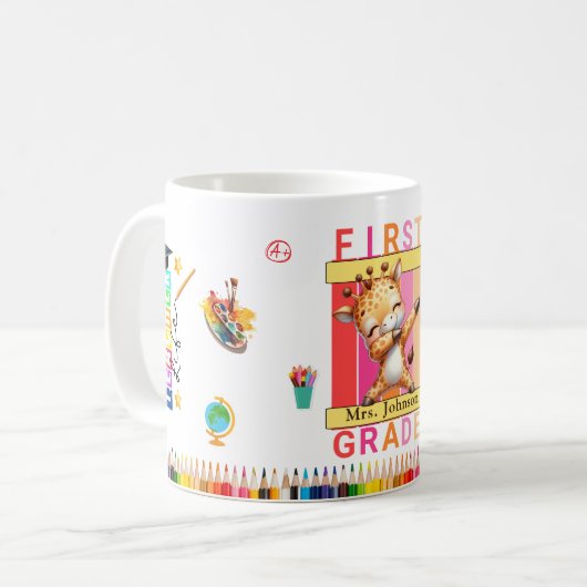 Mug Enseignant de première année Dabbing Giraffe (Devant gauche)