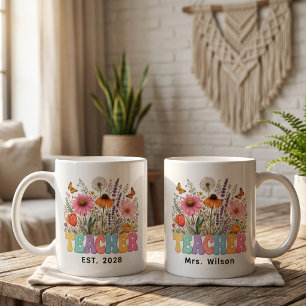 Mug Enseignant Enseignant Floral Rétro Personnalisé