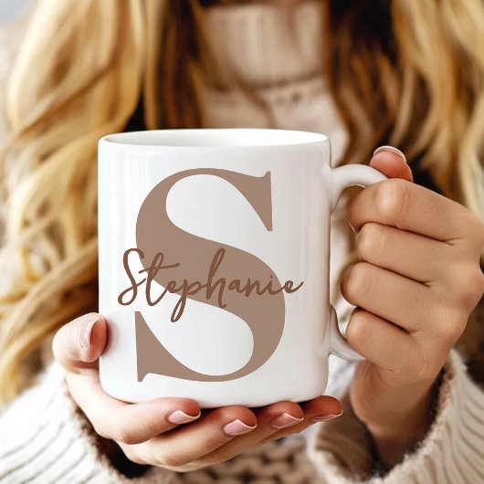 Mug Enseignant | Lettre initiale de monogramme marron 