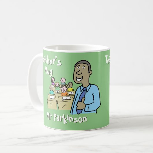 Mug Enseignant noir des Caraïbes afro dans sa classe (Devant gauche)