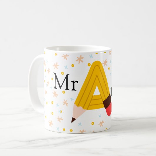 Mug enseignant personnalisé - Thème crayon (Devant gauche)