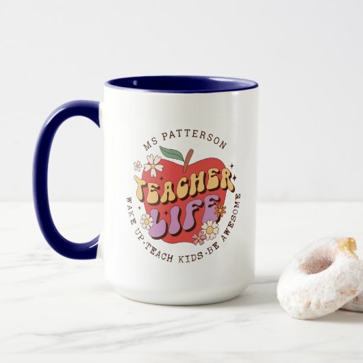 Mug Enseignant Vie Réveil Enseigner École Nom personna (Avec donut)