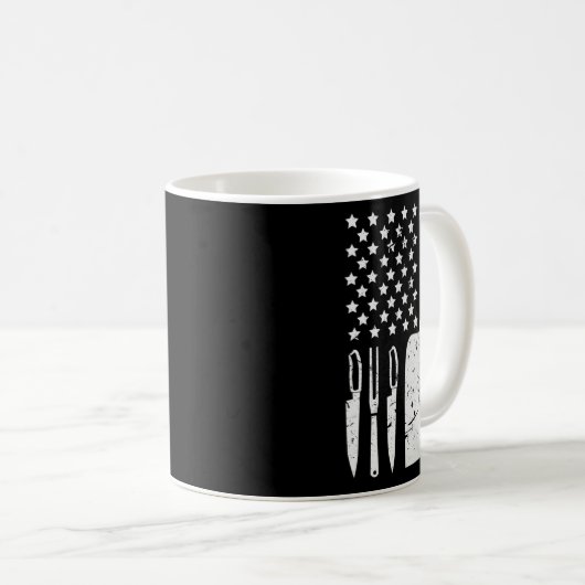Mug Ensemble de couteaux de chef T-shirt Drapeau améri (Devant droit)