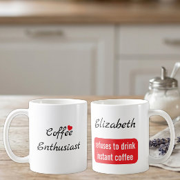 Mug Enthousiaste de café nom personnalisé blanc et rou