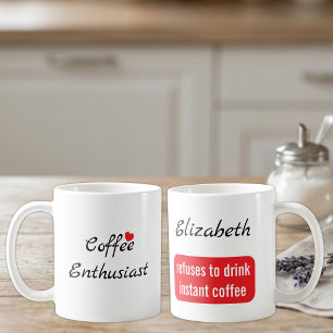 Mug Enthousiaste de café nom personnalisé blanc et rou