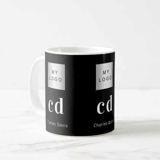 Mug Entreprise de nom de monogramme noir blanc (Devant gauche)