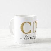 Mug Entreprise moderne Black Gold Monogramme Nom comme (Devant gauche)