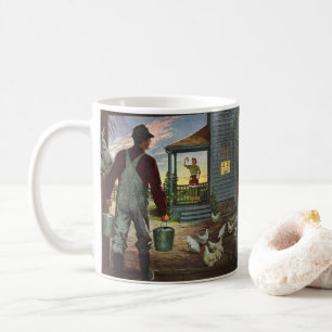 Mug Entreprise Vintage, Ferme avec agriculteur et poul