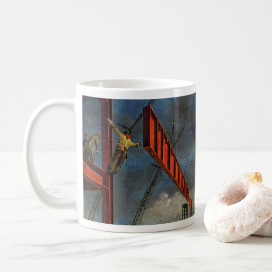 Mug Entreprise Vintage, Travailleurs sur la constructi (Avec donut)