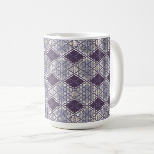 MUG ÉPAIS ARGYLE PRUNE HAUT BLANC (Devant droit)