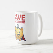Mug Épargner comme un héros – Super tirelire  (Devant droit)