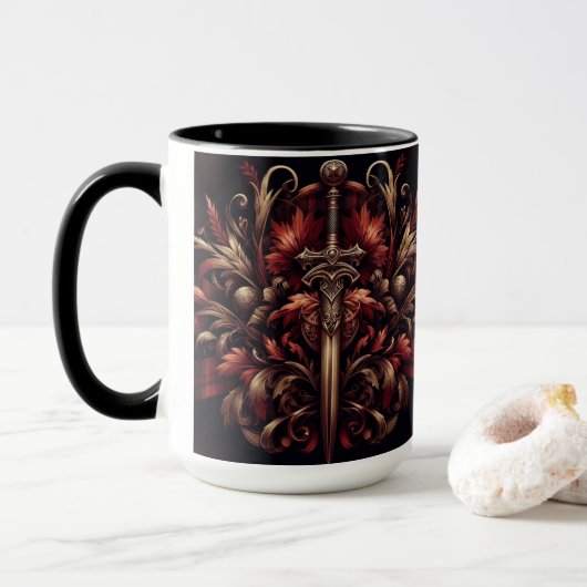 Mug Epée rouge et bronze écossais celtique (Avec donut)