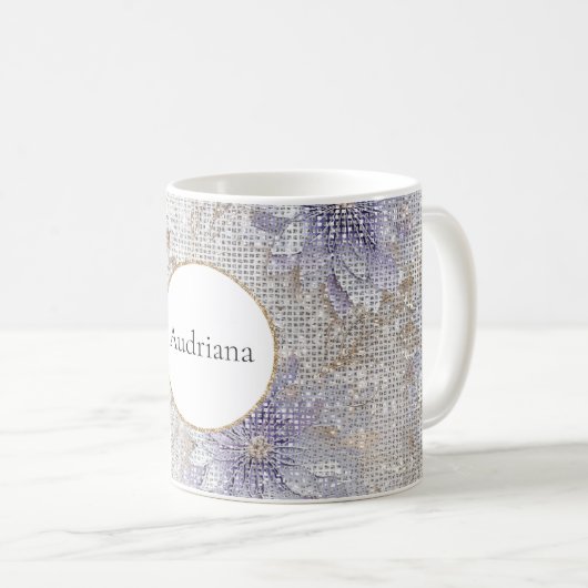 Mug Éperche Florale Blanche Violet Or (Devant droit)