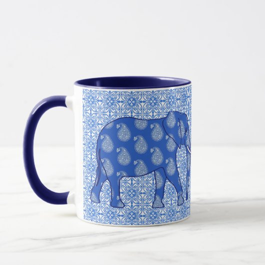 Mug Éphant de Paisley - bleu cobalt et blanc (Gauche)