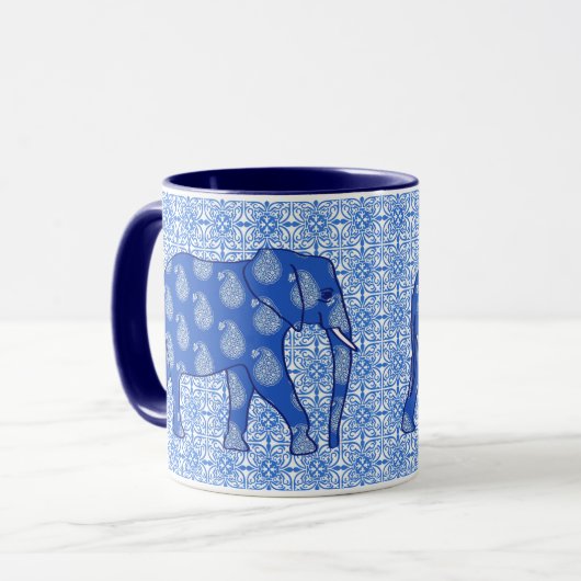 Mug Éphant de Paisley - bleu cobalt et blanc (Devant gauche)