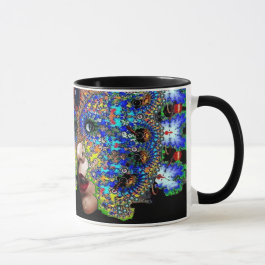 MUG EPHÉMERAL / FEMME AVEC MAQUETTE FRACTALE COLORÉE (Droite)