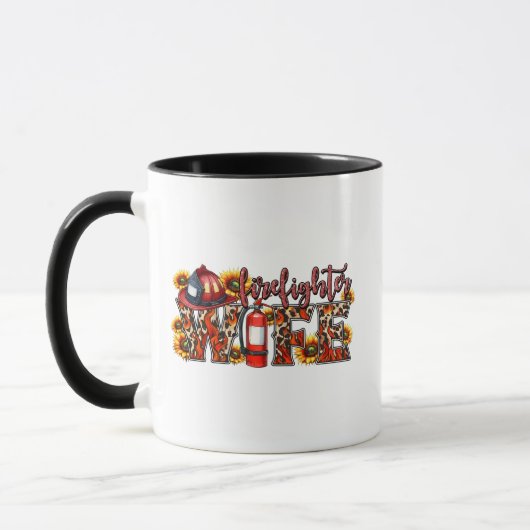 Mug Épouse de POMPIER – Impression de tournesol léopar (Gauche)