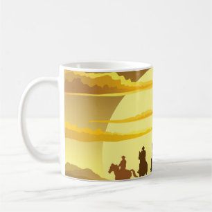 Mug Équipe de cow-boys silhouette galopant contre un