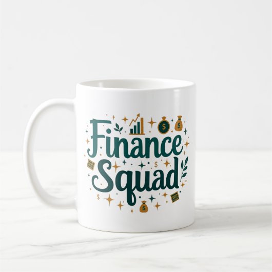 Mug Équipe de finances personnalisée avec nom (Gauche)