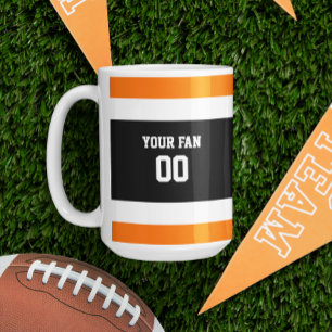 Mug Équipe de football personnalisée noir, orange et b