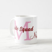 Mug Équipe de mariée ajoutez nom monogramme demoiselle (Devant gauche)