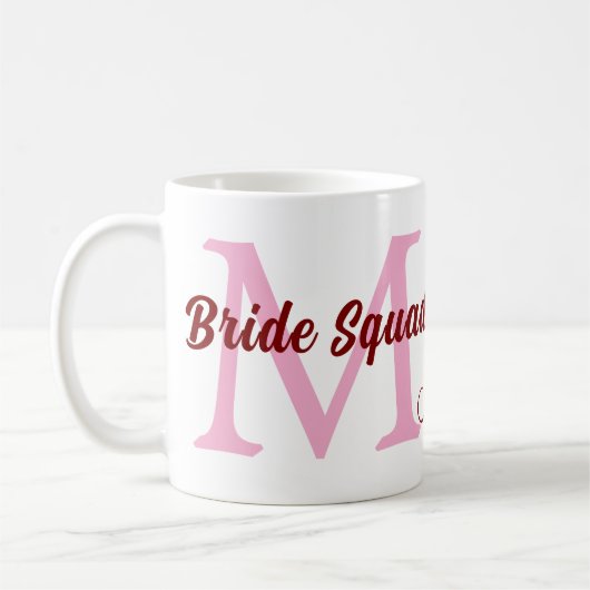 Mug Équipe de mariée ajoutez nom monogramme demoiselle (Gauche)
