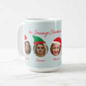 Mug Equipe de Noël bleu glace Père Noël Elf Casquettes (Devant gauche)