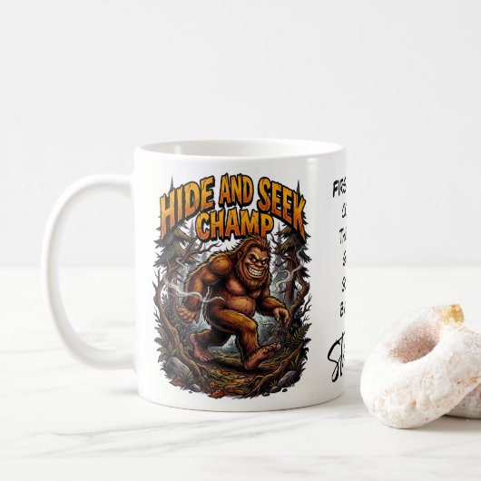 Mug Équipe de recherche Bigfoot Sasquatch Cache-cache (Avec donut)