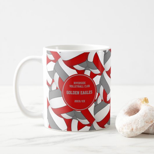 Mug équipe de volley-ball rouge et gris couleurs cadea (Avec donut)