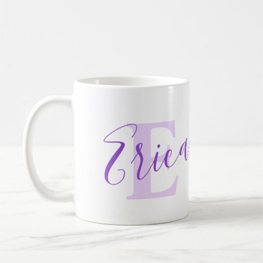 Mug Erica nom signifiant monogramme E violet (Gauche)