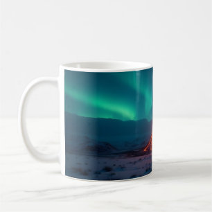 Mug Éruption volcanique sous l'Aurora boréale