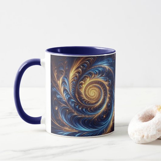 Mug Espace Abstrait moderne Royal Blue et Gold Swirls (Avec donut)