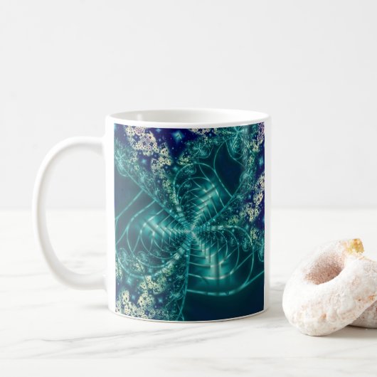 Mug Espace | Art fractal bleu et blanc (Avec donut)