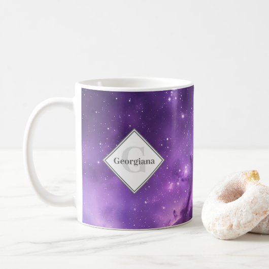 Mug Espace Extérieur Personnalisé Violet Galaxie Monog (Avec donut)