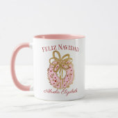 Mug Espagnol Custom Joyeux Noël Abuela Pink Wreath (Gauche)