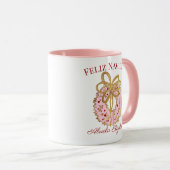 Mug Espagnol Custom Joyeux Noël Abuela Pink Wreath (Devant droit)