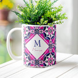 Mug Espagnol Mexicain brideslettres cadeaux monogramme<br><div class="desc">Rose et bleu mexicain espagnol Talavera tuiles monogramme modèle mug mariée cadeaux fête de mariée faveurs</div>