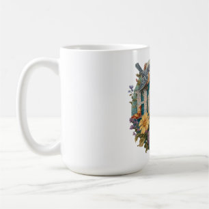 Mug Espérons la typographie florale avec les oiseaux e