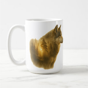Mug Esprit de Loup Doré – Art Forestier en Double Expo