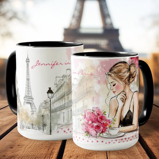 Mug Esquisse d'aquarelle de Paris avec Café pour femme