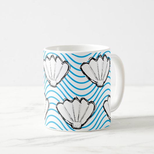 Mug Esquisses de coquillage Motifs de vague blanc et b (Devant droit)