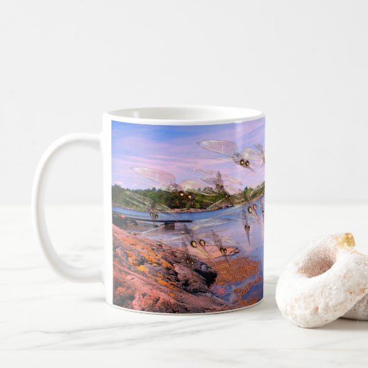 Mug Essaim de moustiques, fjord de scandinavie, (Avec donut)