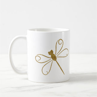 Mug Esthétique Libellule Paillettes Or Faux Minimalist