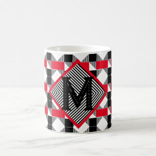 Mug esthétique rouge et noir géométrique Monogramme in