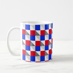Mug esthétique Rouge noir blanc & bleu motif géométriq